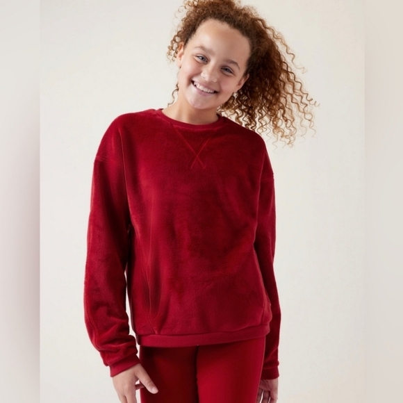 ATHLETA GIRL Girls Sz L 12 Feelin Great 2.0 Velvet Sweatshirt Red NWT - Picture 1 of 15